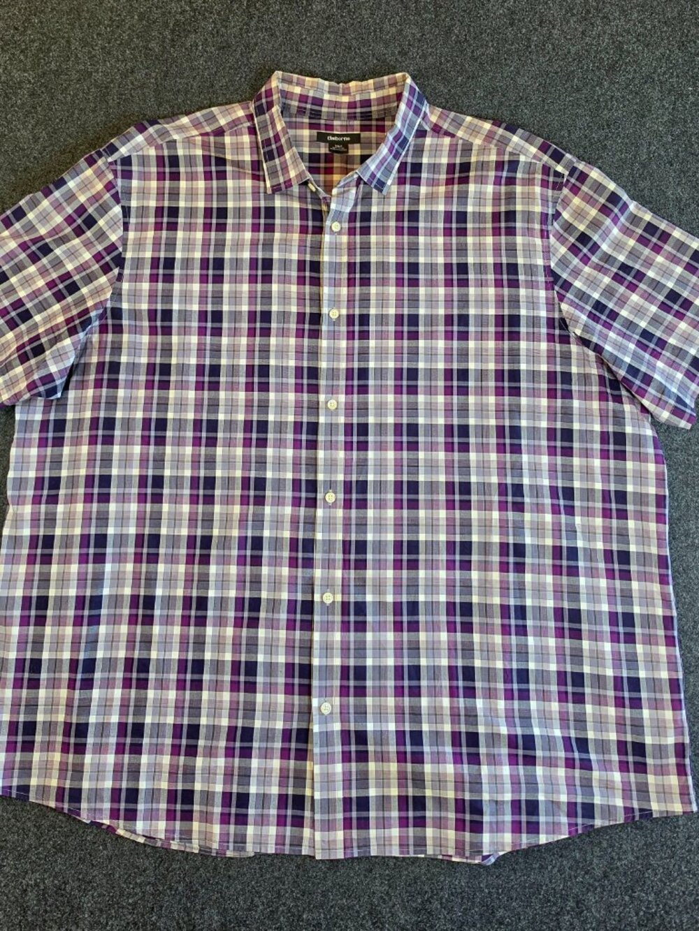 Claiborne Shirt Mens 3XLT Purple Plaid Short Sleeve Button Up Big Tall Cotton